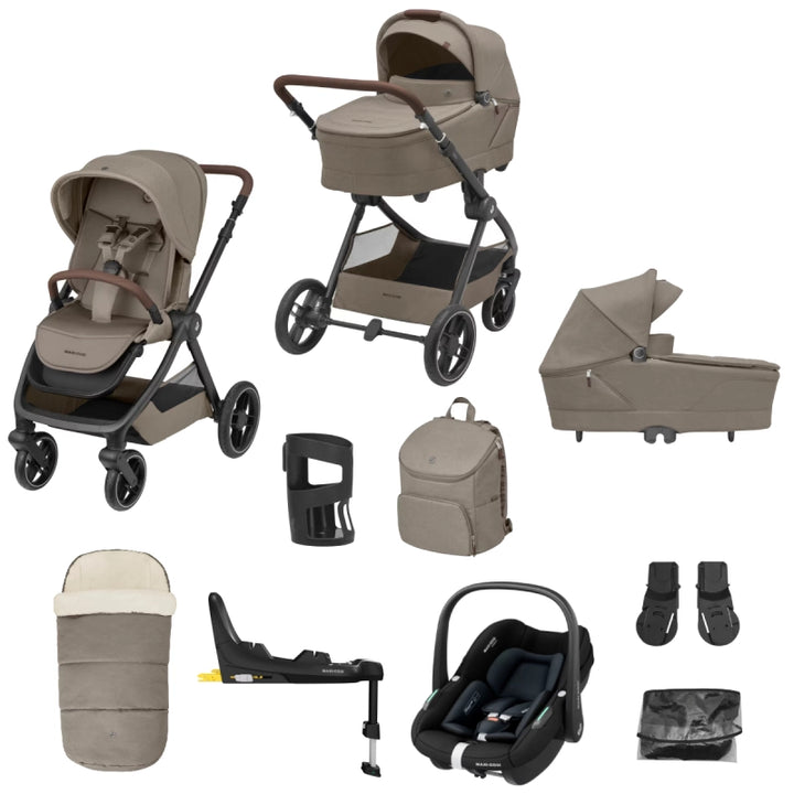 Maxi Cosi Oxford+ 9 Piece Travel System Bundle Pebble S Car Seat - Twillic Truffle