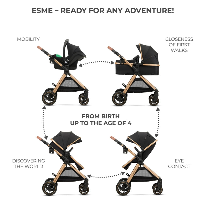Kinderkraft Esme Pro 3in1 Travel System With Mink Pro2 Car Seat - Pure Black