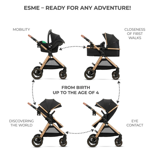 Kinderkraft Esme Pro 3in1 Travel System With Mink Pro2 Car Seat - Pure Black