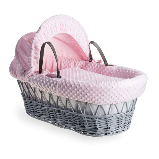 Clair De Lune Dimple Grey Wicker Moses Basket - Pink