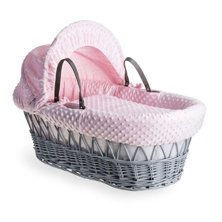 Clair De Lune Dimple Grey Wicker Moses Basket - Pink