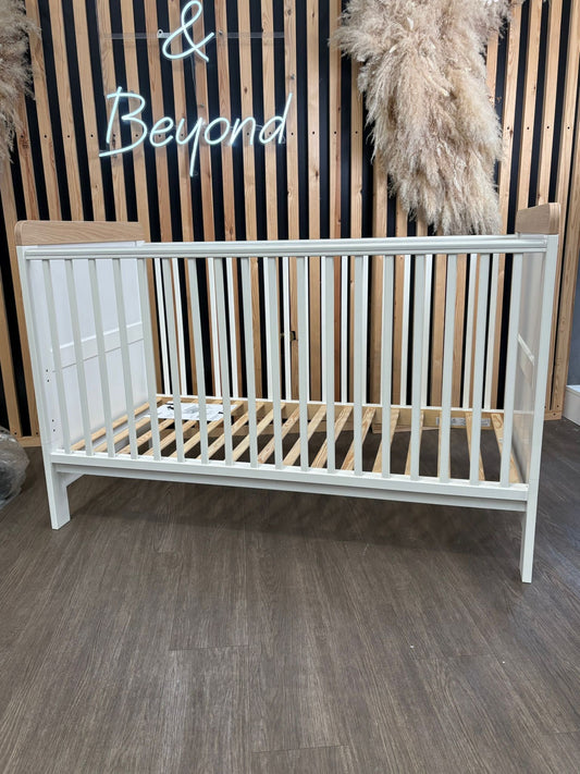 EX DISPLAY Little Acorns Classic Two-Tone Cot Bed - White/Oak COLLECTION OR LOCAL DELIVERY ONLY
