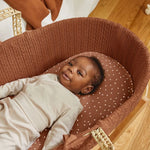 The Little Green Sheep Organic Knitted Moses Basket, Mattress & Natural Foldable Stand - Terracotta
