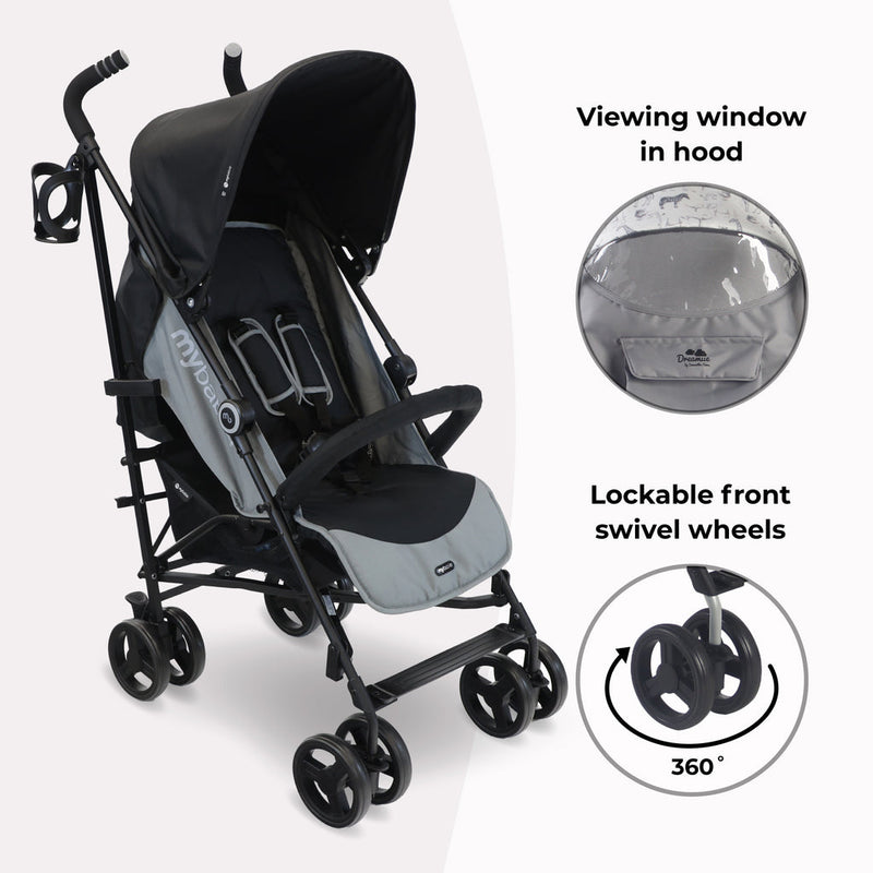My Babiie MB02 Plus Lightweight Stroller - Black/Grey