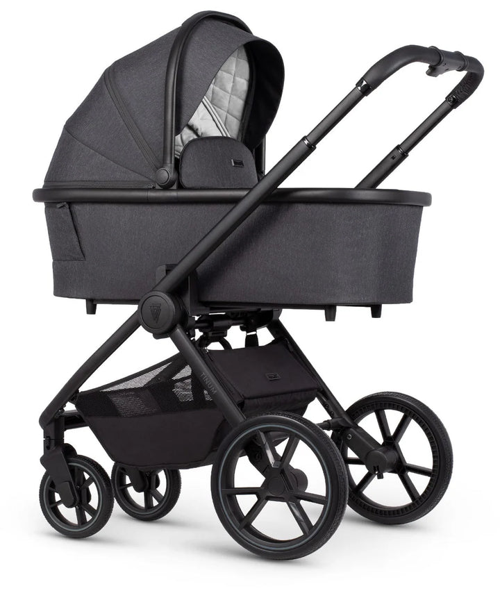 Venicci Tinum Edge, Cabriofix Isize + Isofix Base, Oyster Wiggle Crib + Kinderkraft Lumi2 Swing Bundle - Charcoal Dark Grey