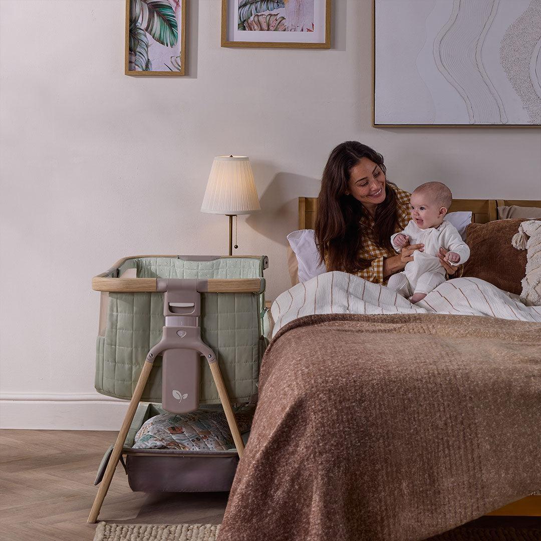 Tutti Bambini Cozee Sense Bedside Crib - Drifted Oak/Eucalyptus