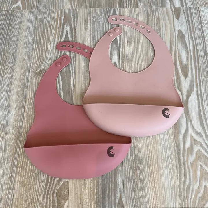 Cheeky Chompers Silicone Feeding Bibs - Dusky Pink & Deep Rose 2 Pack