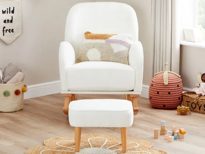 Babymore Freya Nursing Chair with Stool - Off White Bouclé