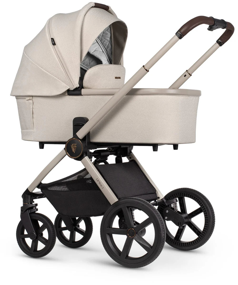 Venicci Upline2 Pushchair, Carrycot + Accessories Travel System Bundle - Stone Beige
