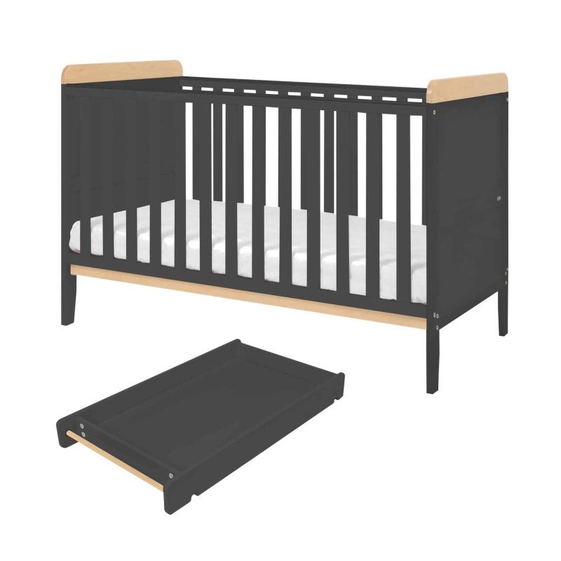 Tutti Bambini Rio Cot Bed, Changer and Mattress – Slate Grey/Oak