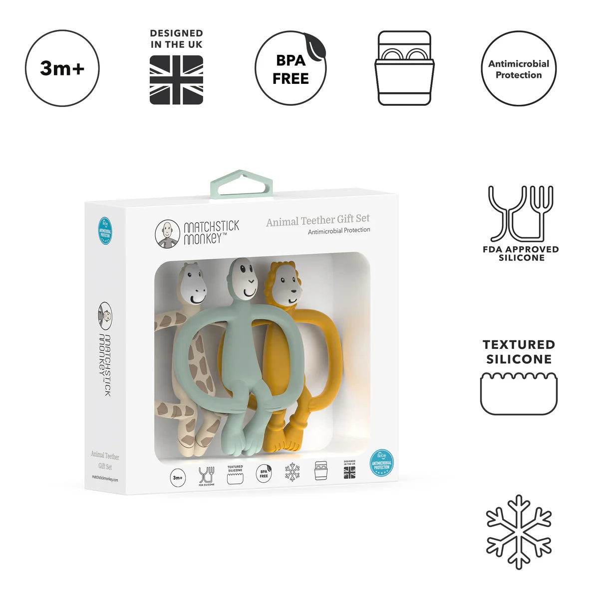 Matchstick Monkey Animal Teether Gift Set (Pack Of 3)