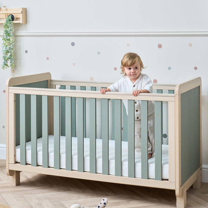 Tutti Bambini Kuba Cot Bed - Pickled Oak & Sage Weave