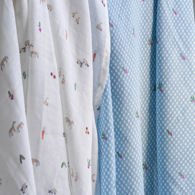 Avery Row Extra Large Organic Baby Muslins, Set of 2 - Little Farm/Radish