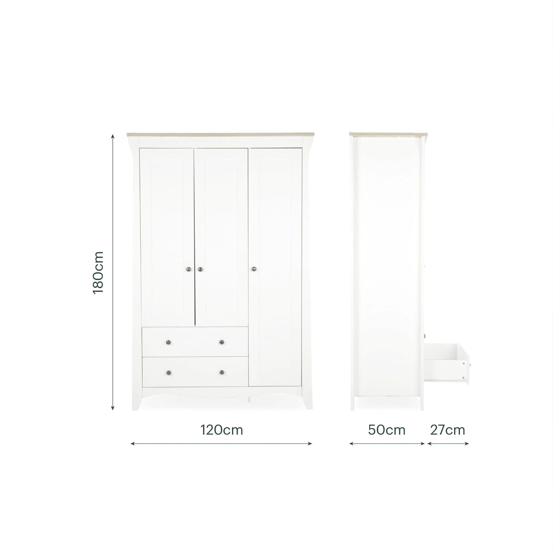 CuddleCo Clara 3 Door Triple Wardrobe - White & Ash