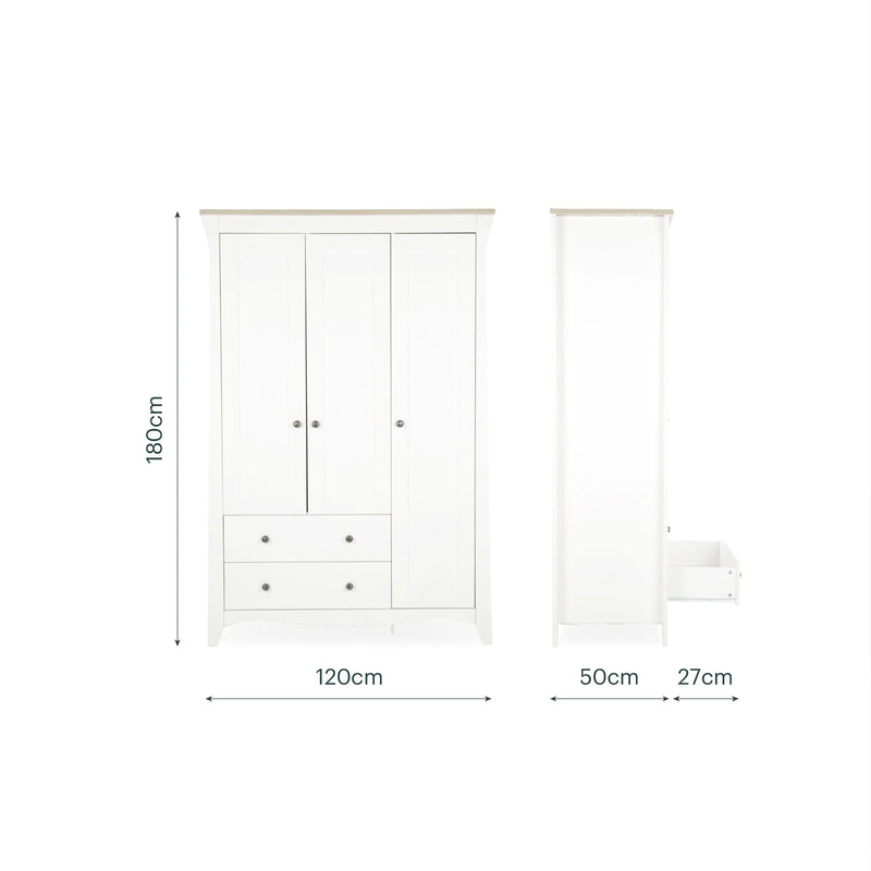 CuddleCo Clara 3 Door Triple Wardrobe - White & Ash