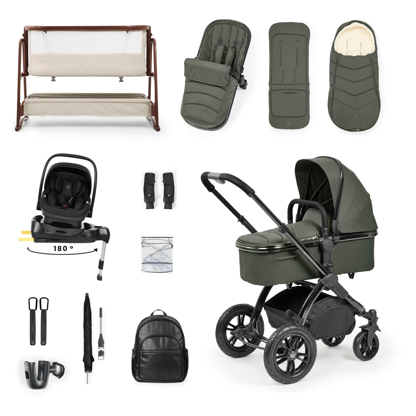 Ickle Bubba Stomp Luxe Elements Edition 17 Piece Bundle Inc Bubba Crib - Forest