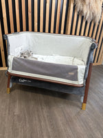 PRE LOVED Tutti Bambini CoZee Luxe Bedside Crib W/Sheet - Walnut & Slate