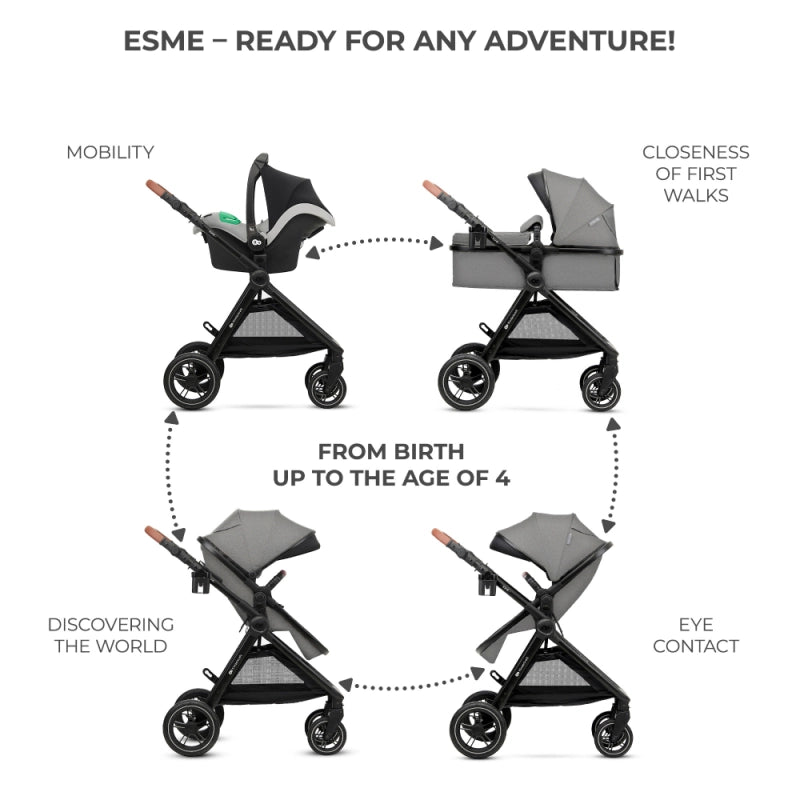 Kinderkraft Esme 3in1 Travel System With Mink Pro Car Seat - Moonlight Grey