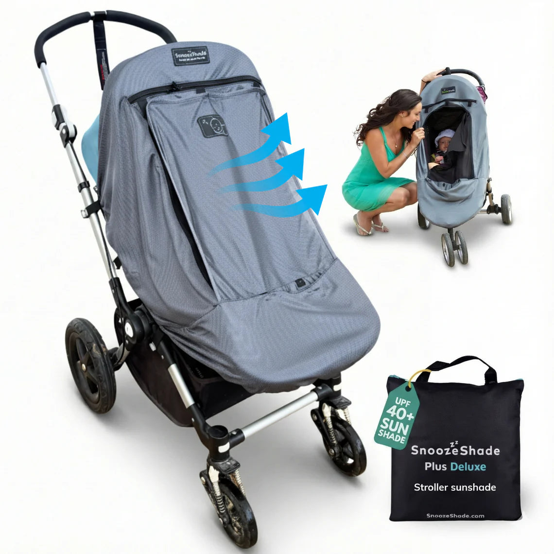 SnoozeShade Plus Deluxe Premium Stroller Sun Shade - Grey