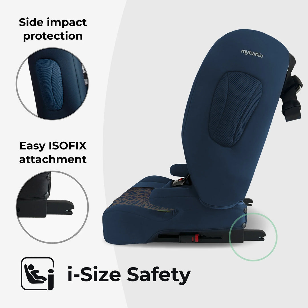 My Babiie MBCS80 Foldable Toddler to Booster R129 Car Seat with Isofix - Navy Leopard