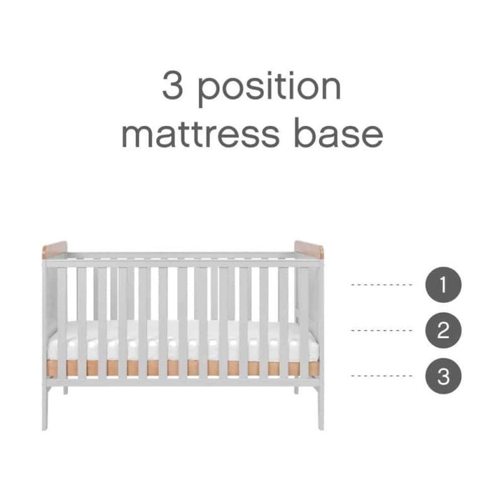 Tutti Bambini Rio Cot Bed, Changer and Mattress – Dove Grey/Oak