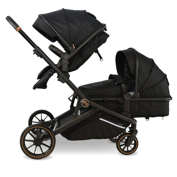 My Babiie MB33 Tandem Pushchair with 2 Infant Carriers & 2 Bases - Black Leopard