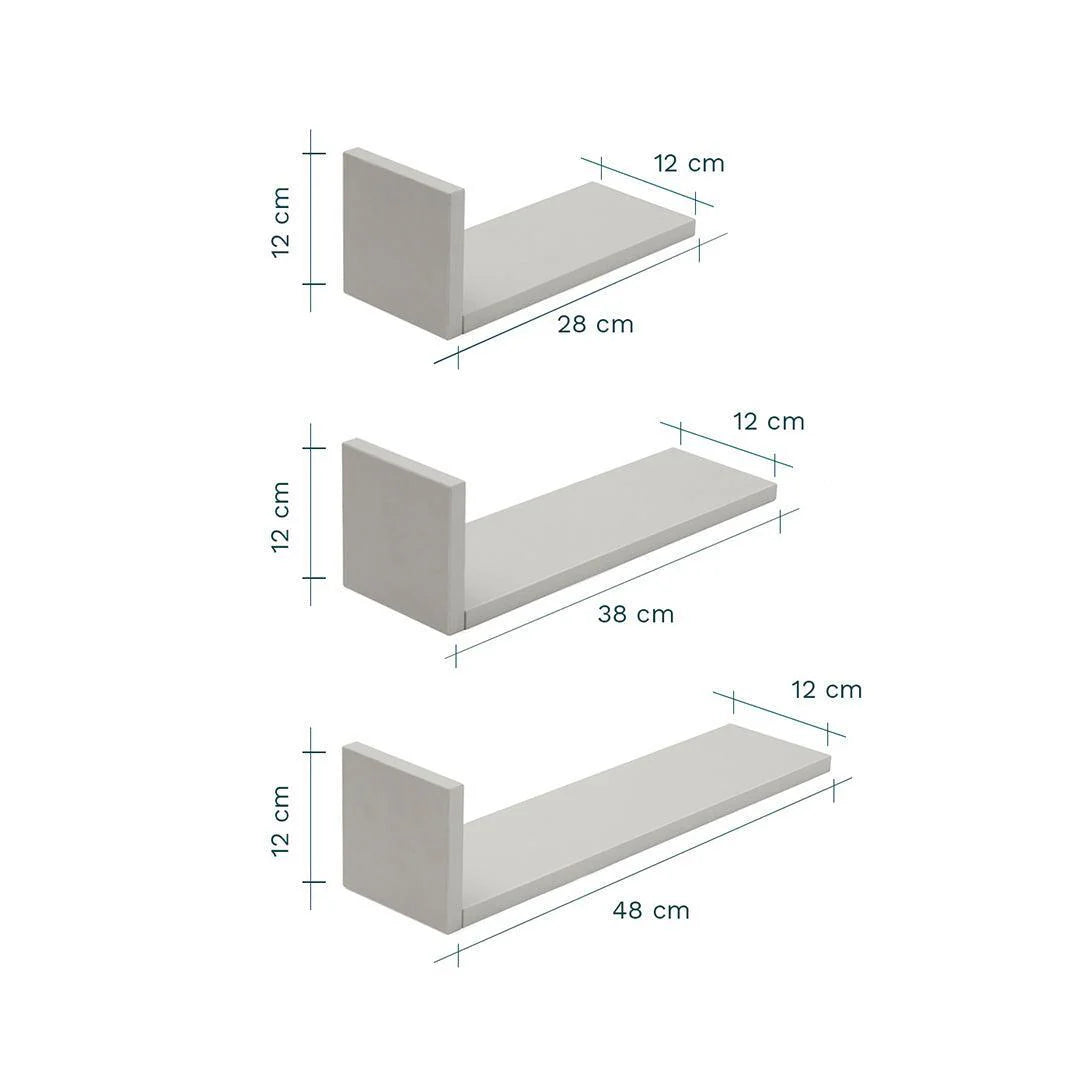 Tutti Bambini Rio Set of Three L-Shaped Wall Shelves - Dove Grey