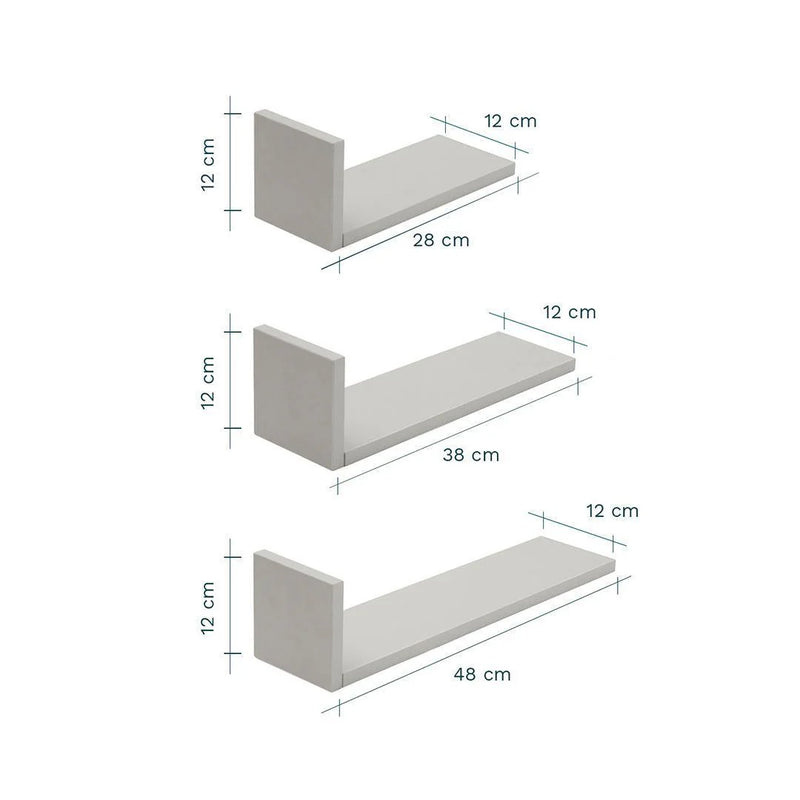 Tutti Bambini Rio Set of Three L-Shaped Wall Shelves - Dove Grey