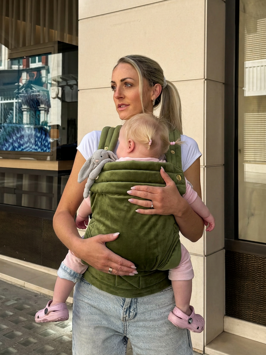 Bizzi Growin Velvet Baby Carrier - Cedar Green