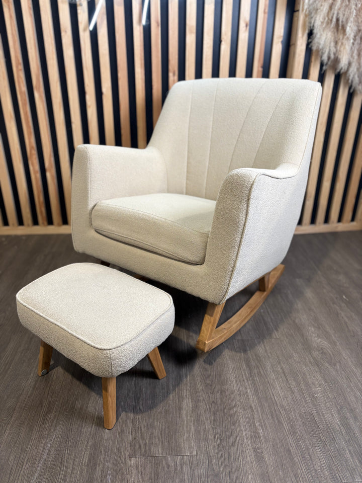 EX DISPLAY Claire de Lune Bouclé Rocking Chair & Footstool