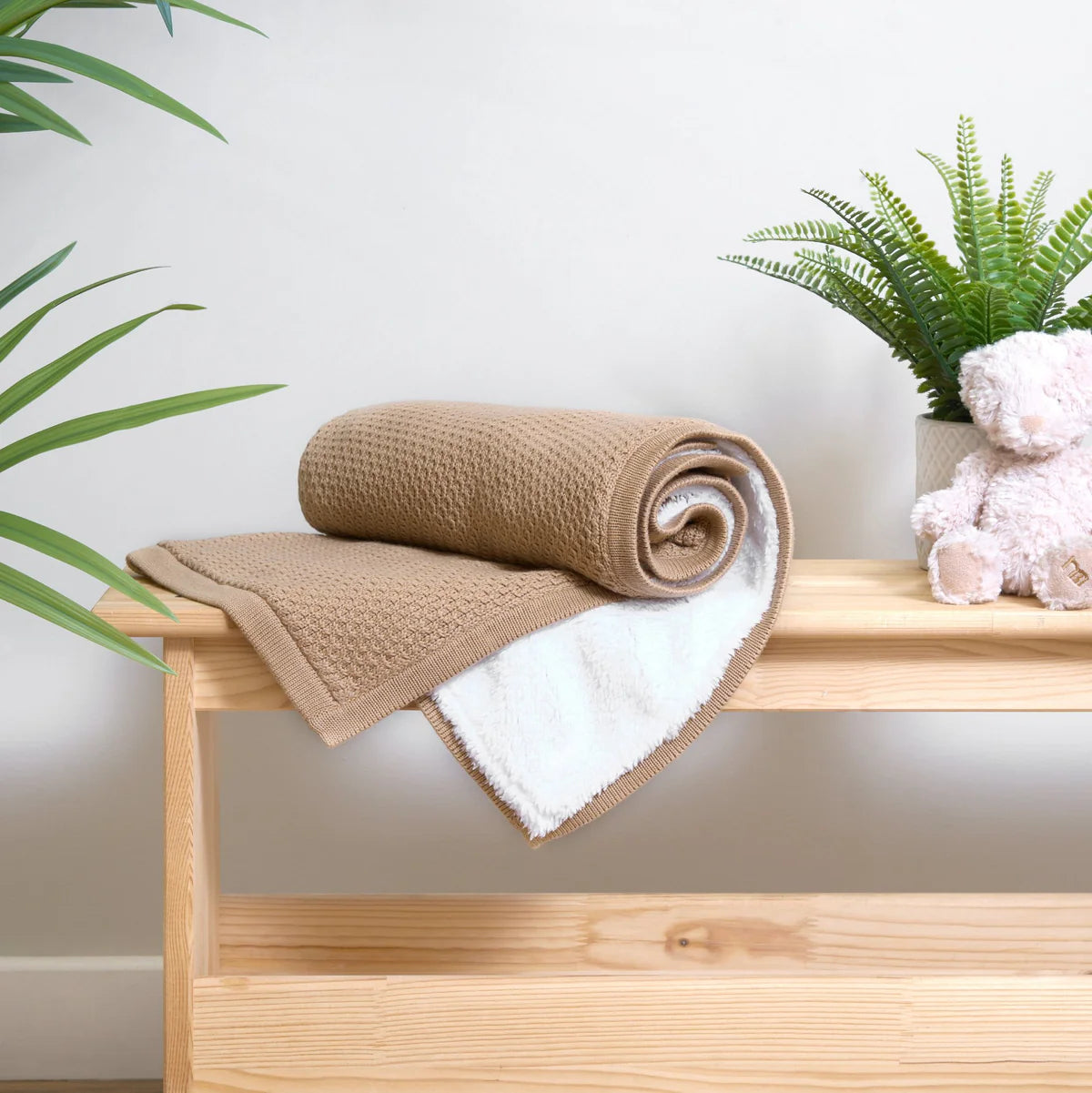 Clair De Lune Organic Knit Sherpa Blanket - Biscuit