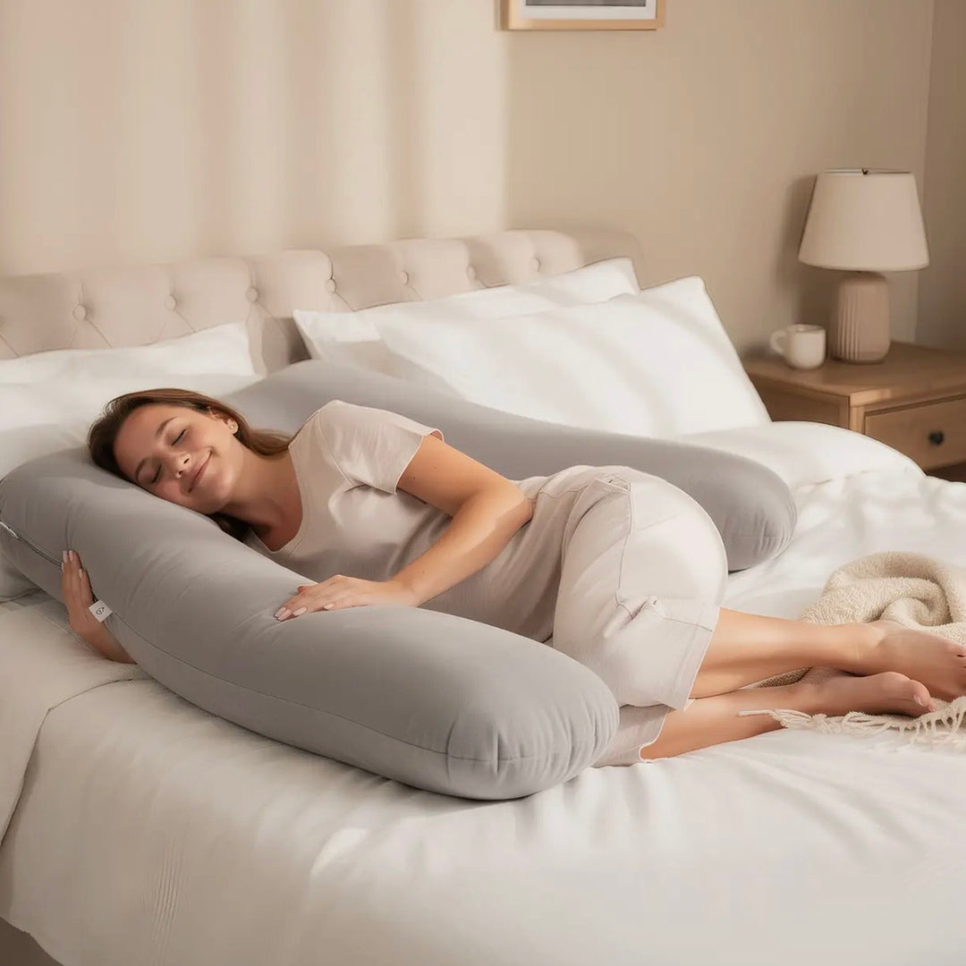 Full-Length U-Shaped Pregnancy Pillow with Storage Bag - Grey