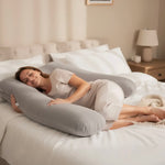 Full-Length U-Shaped Pregnancy Pillow with Storage Bag - Grey
