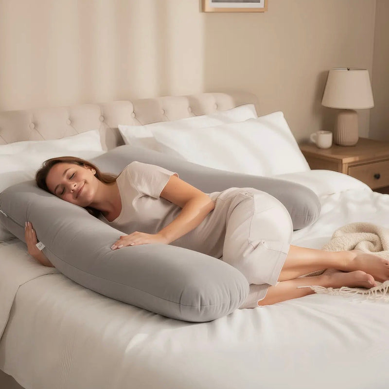 Full-Length U-Shaped Pregnancy Pillow with Storage Bag - Grey