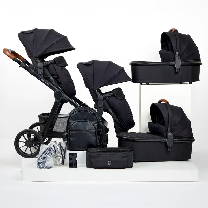 Ickle Bubba Virgo Growing Family 14 Piece Including Nimbus Car Seat + Base Travel System Bundle - Black