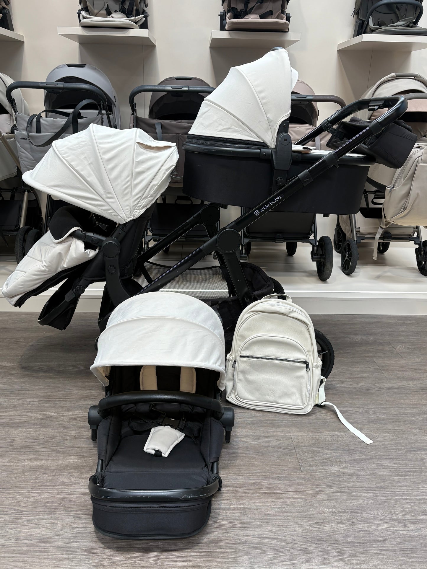 PRE LOVED Ickle Bubba Virgo Double Pushchair Bundle - Stone