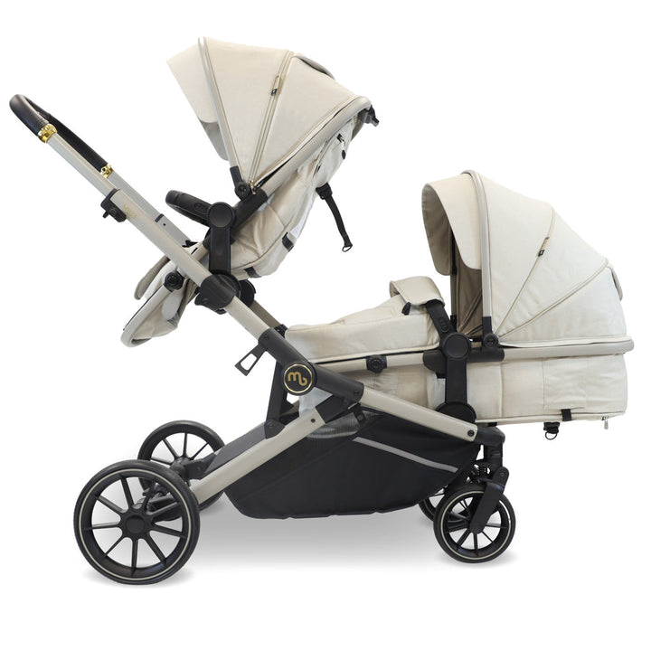 My Babiie MB33 Tandem Pushchair with 2 Infant Carriers & 2 Bases - Ivory