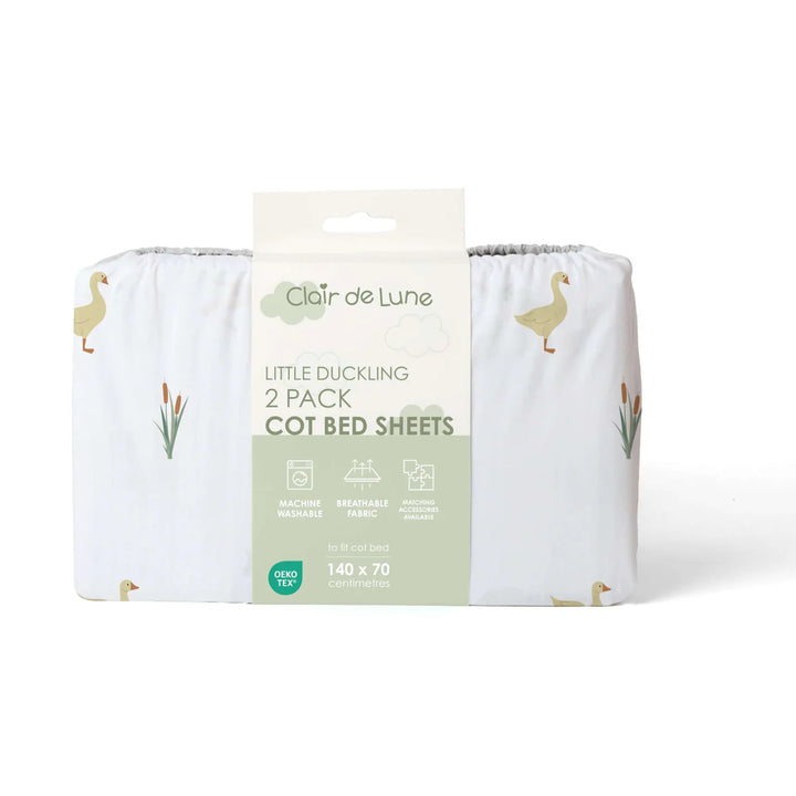 Clair De Lune 2 Pack Fitted Little Duckling Cot Bed Sheets - 140 x 70 cm