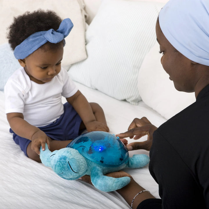 Cloud B Tranquil Turtle Rechargeable Projector Nightlight with White Noise Soothing Sounds - Aqua Blue