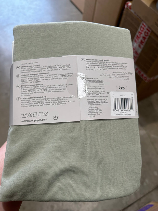 OPEN PACKAGING Mamas & Papas 2 Pack Cot Bed Fitted Sheets