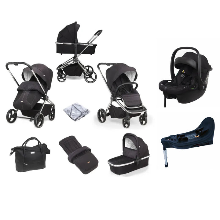 Mee-go Pure Travel System Bundle Inc Otto Car Seat + Isofix Base - Allegra Black