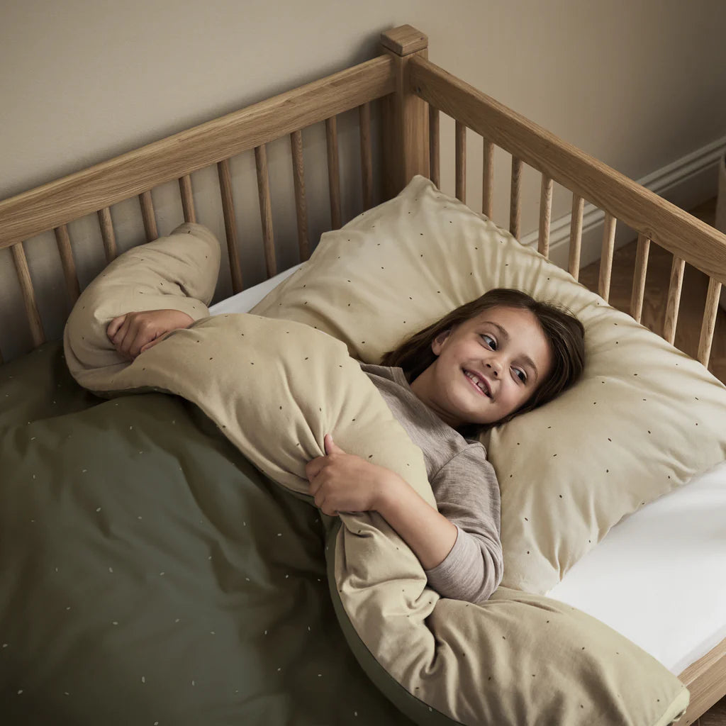 The Little Green Sheep Reversible Cot Bed Duvet Cover & Pillow Case Set - Juniper & Linen