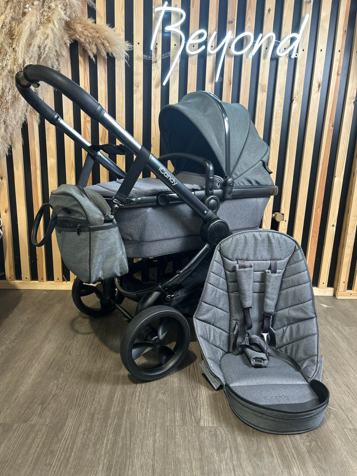 PRE LOVED iCandy Peach 6 Travel System - Dark Grey Twill