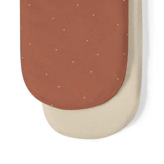 The Little Green Sheep Organic Moses Basket Fitted Sheets - Terracotta/Linen Rice