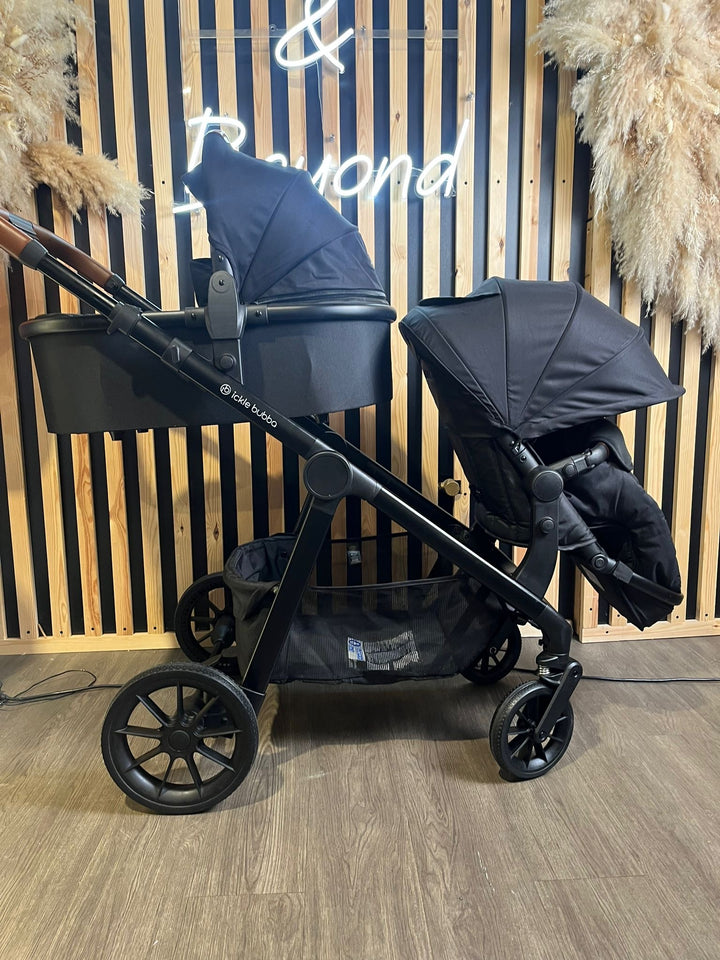 PRE LOVED Ickle Bubba Virgo Double Pushchair Bundle - Black