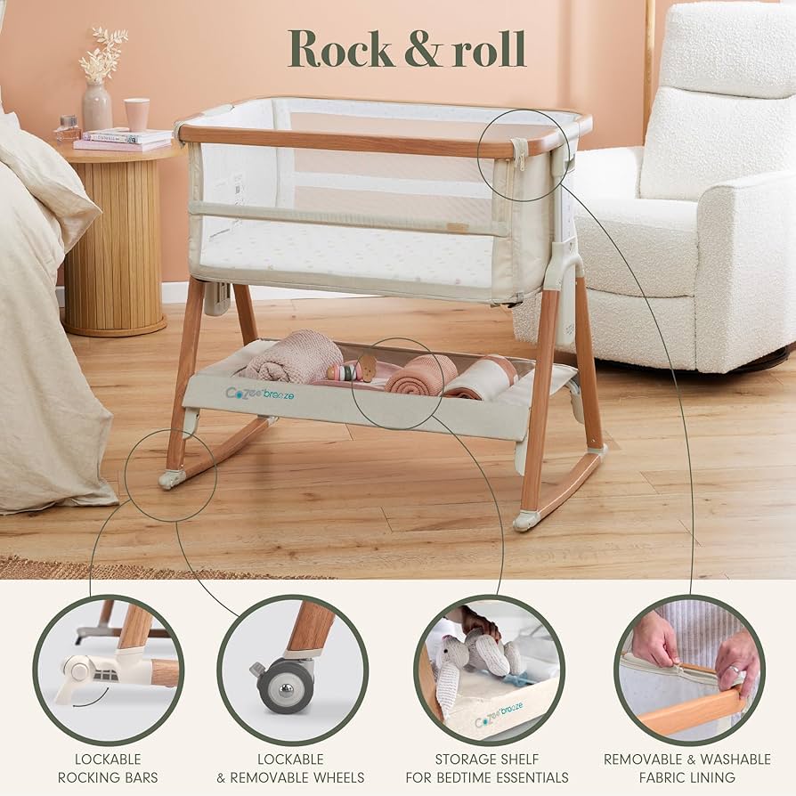 Tutti Bambini CoZee Breeze Plus Bedside Crib - Scandinavian Walnut/Ecru