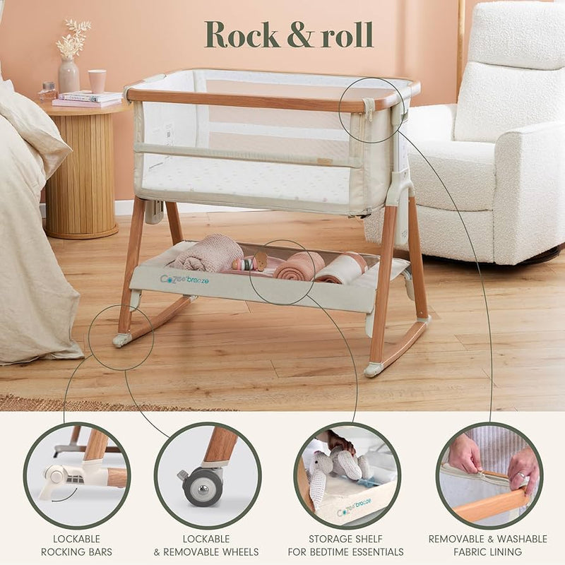 Tutti Bambini CoZee Breeze Plus Bedside Crib - Scandinavian Walnut/Ecru