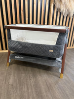 PRE LOVED Tutti Bambini CoZee Luxe Bedside Crib W/Sheet - Walnut & Slate