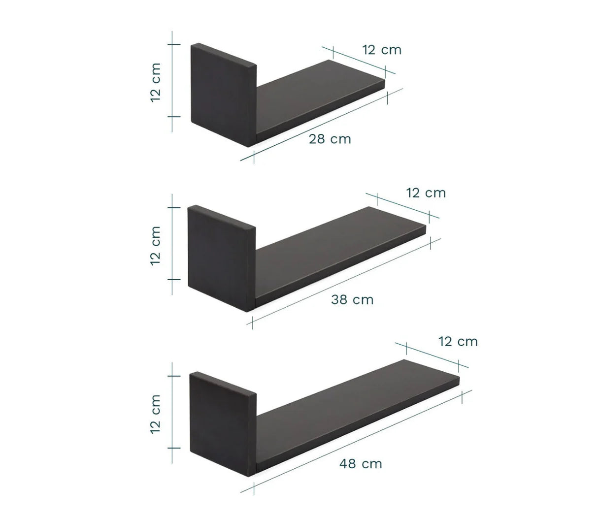 Tutti Bambini Rio Set of Three L-Shaped Wall Shelves - Slate Grey