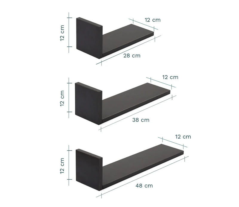 Tutti Bambini Rio Set of Three L-Shaped Wall Shelves - Slate Grey